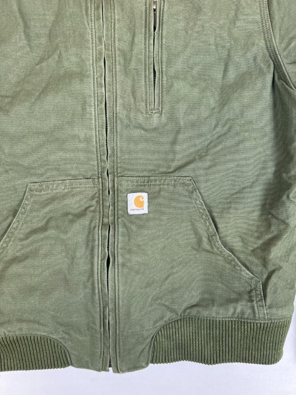 Carhartt Women L Rugged Flex Olive Green Canvas Bomber Full Zip Jacket OJ2524-W - Picture 3 of 10